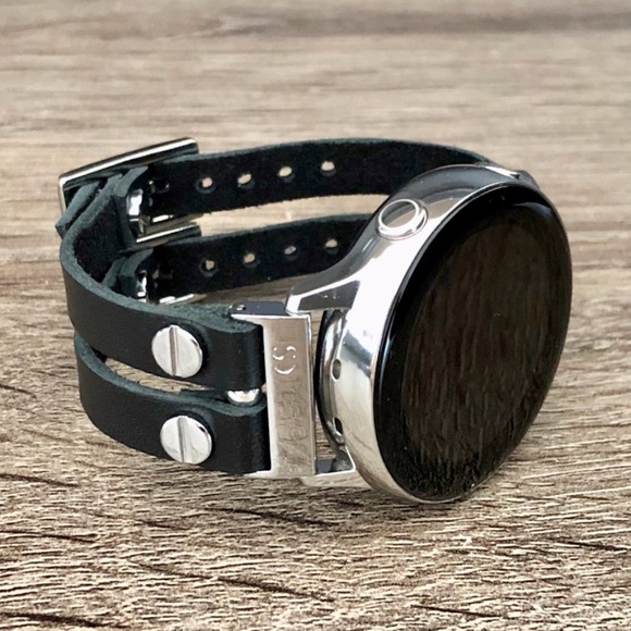 Galaxy Active2 Black Leather Double Strap Bracelet main image 3